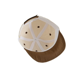 Toddler baseball cap with letter B, soft brim, beige interior with dark brown polka dots
