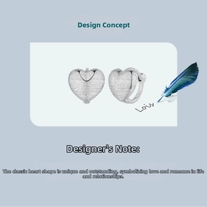 Conceptual sketch of heart-shaped earrings with textured lines and a pen on the side