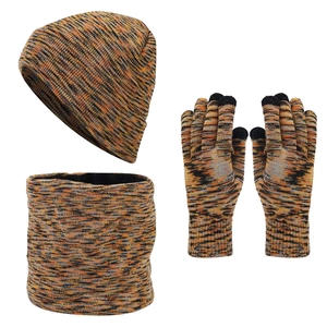 3-piece tie-dye winter set with beanie, scarf, and touchscreen knit gloves in multi-color