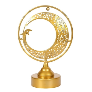 Golden LED Ramadan moon and star light lamp with intricate hollow patterns for home decor
