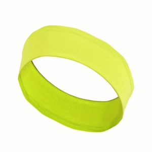 Close-up of a fluorescent yellow sweatband showing fabric texture and stretch