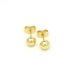 Detailed close-up of 18k gold-plated round stud earrings with butterfly backings