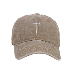 Vintage khaki washed cotton baseball cap with white PEACE embroidery and sun protection