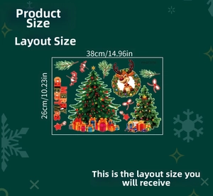 Christmas wall stickers featuring tree and deer, size 38x26cm for window decoration
