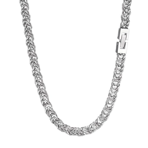 Collier en acier inoxydable argenté poli avec chaîne tressée et fermoir rectangulaire