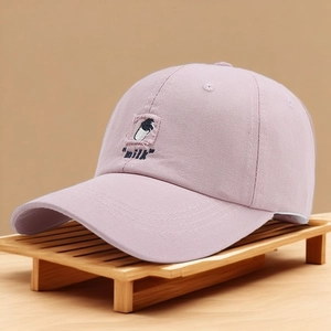 Unisex lavender cotton baseball cap featuring unique milk carton embroidery and curved brim