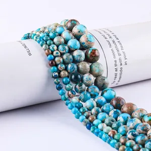 Polished lake blue emperor stone round beads for DIY jewelry making in multiple sizes