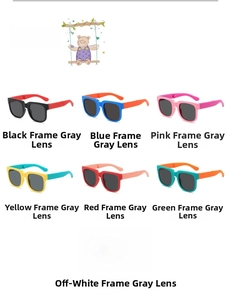 Foldable kids sunglasses detail in seven vibrant colors with UV protection lenses