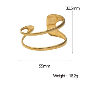 Minimalist 18k gold plated stainless steel wide cuff bracelet with size dimensions