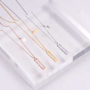Elegant geometric bar pendants with zircon and star charms in rose gold, gold, and silver