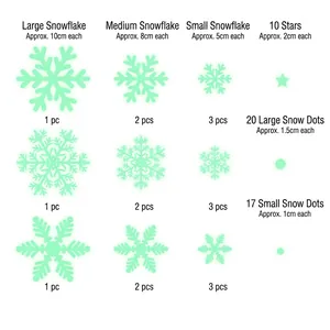 Size chart for snowflake static window decals with dimensions and quantity specifications