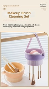 Dual-purpose silicone makeup brush cleaning bowl with hanging handle for drying