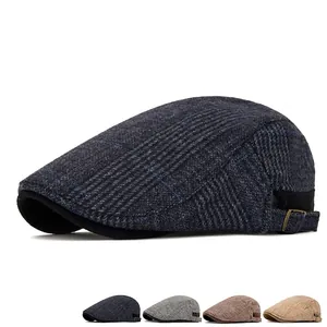 Classic plaid ivy cap with fleece lining and adjustable metal side buckles for winter warmth
