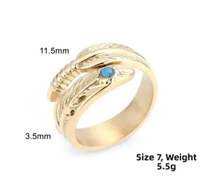 Detail showing turquoise gold feather ring dimensions 11.5mm width and 3.5mm band size