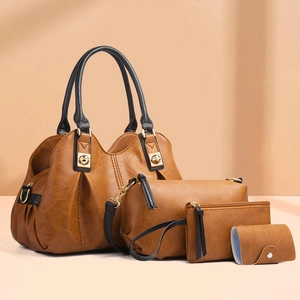 Women Vintage Composite Bags Textured PU Leather Tote Crossbody Handbag And Card Holder Large Capacity Trendy Office Daily