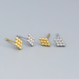 925 Sterling Silver Stud Earrings For Women Minimalist Small Bead Cluster Geometric Square Rhombus Elegant Jewelry