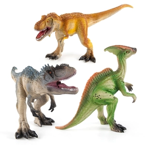 Juego de tres figuras realistas de dinosaurios con modelos de T-Rex y Parasaurolophus toys