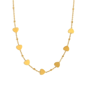 18K gold plated stainless steel necklace featuring seven minimalist heart charms on a link chain