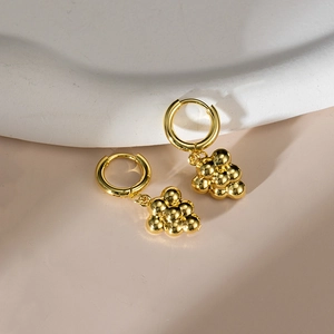 Elegant 18K gold plated stainless steel hoop earrings with grape cluster charms