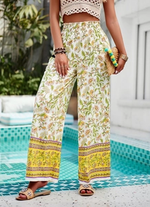 Détails du pantalon large à imprimé fleuri et taille élastique pour un style décontracté