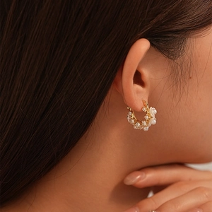 Orecchini A Cerchio Con Fiori In Rame Placcato Oro Con Künstliche Perle Sintetiche E Zirconi Gioielli Vintage Francesi Per Donna