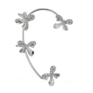 Elegant silver butterfly ear cuff featuring crystal butterfly elements on white background