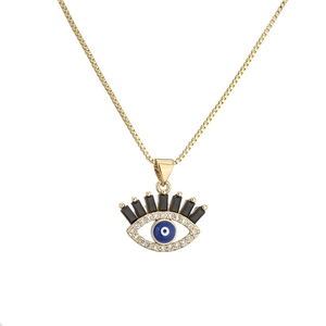 Collana placcata oro con ciondolo occhio greco impreziosita da zirconi blu e chiari