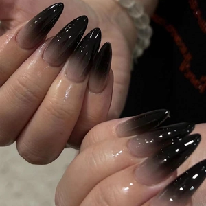 Press On Nails Black Nude Ombre Gradient Almond Stiletto Fake Nails Halloween Gothic French Style Reusable For Women