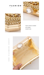 Detail of luxury gold evening clutch bag with amber gemstones and sparkling rhinestones