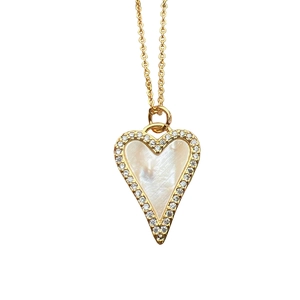 Elegante Herzkette mit weißer Perlmutt-Einlage und glänzenden Zirkonia-Steinen