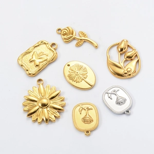 Vintage Flower Butterfly Charms Stainless Steel Embossed Rose Tulip Sunflower Pendants For DIY Jewelry Making
