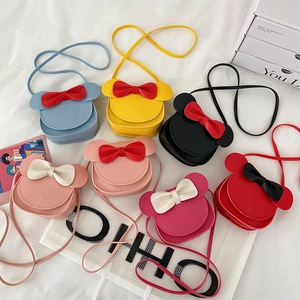 Kids Crossbody Bag PU Leather Cute Cartoon Ears Bow Decor Toddler Girls Shoulder Purse Fashion Accessory