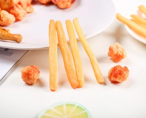 Detailed close-up of lifelike PVC chicken nuggets and French fries food props