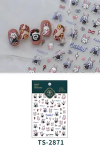 Detail of 3D embossed rabbit nail stickers TS-2871 with Morandi floral patterns