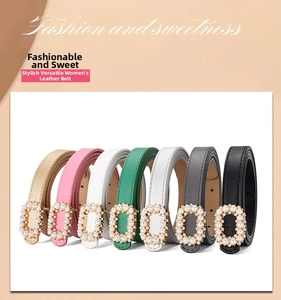 Fashionable women's thin belts in seven colors with elegant pearl buckle decoration