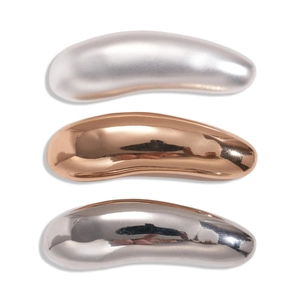 Minimalist metallic waterdrop brooch in matte silver, rose gold, and polished silver finish