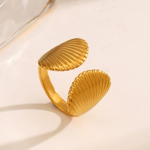 Bague ouverte en acier inoxydable doré style rétro français avec design coquillage