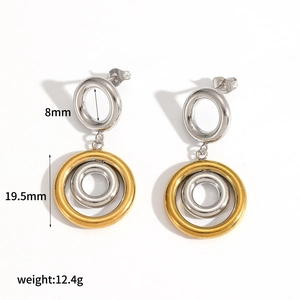 Boucles d'oreilles minimalistes double cercle en acier doré et argenté
