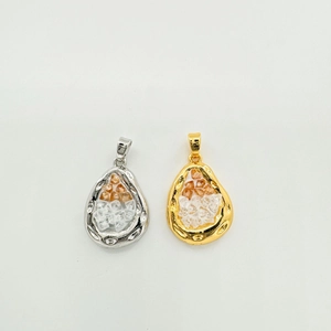 18K gold-plated teardrop pendants with colorful crystal fillings on white background