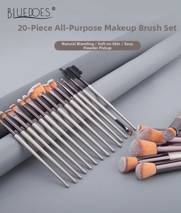 Detailed close-up of 20-piece champagne makeup brush set with soft gradient bristles