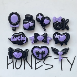 Dark purple and black resin bow wing heart charms for DIY phone cases and hair clips