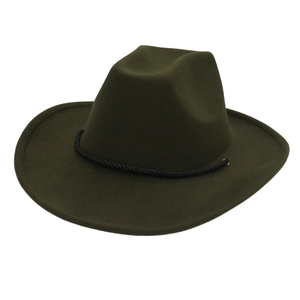 Retro wide brim western cowboy hat in dark green felt with black braided band decoration