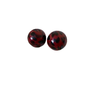 Polished resin leopard print round stud earrings for women in deep red and black finish
