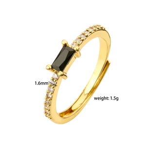 Minimalist gold ring with rectangular black zircon and pavé accents, 1.6mm band width
