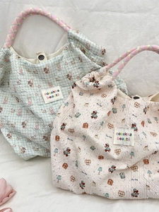 Cute Japanese style cartoon canvas tote bags with colorful braided handles for women