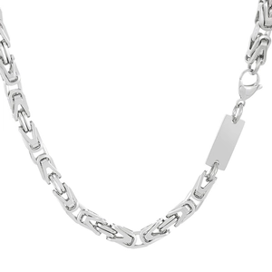 Collier chaîne byzantine argentée 6mm avec pendentif rectangulaire à graver