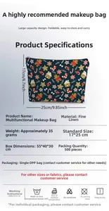 Detailed size chart for Christmas gingerbread burlap makeup bag showing 17x25cm dimensions