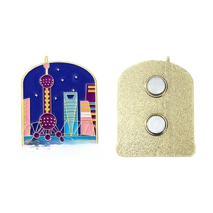 Shanghai skyline metal fridge magnet featuring Oriental Pearl Tower on white background