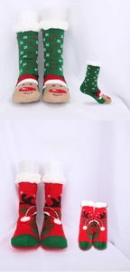Chaussettes de Noël épaisses antidérapantes avec motifs de rennes et flocons de neige