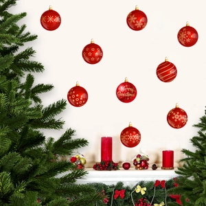 Christmas Wall Stickers Red Ball Decals PVC Waterproof For Window Living Room Bedroom Festive Decoration Merry Christmas Pattern